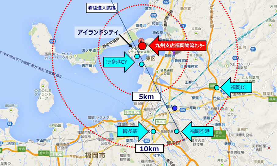 福岡物流センターの交通アクセスを示す地図